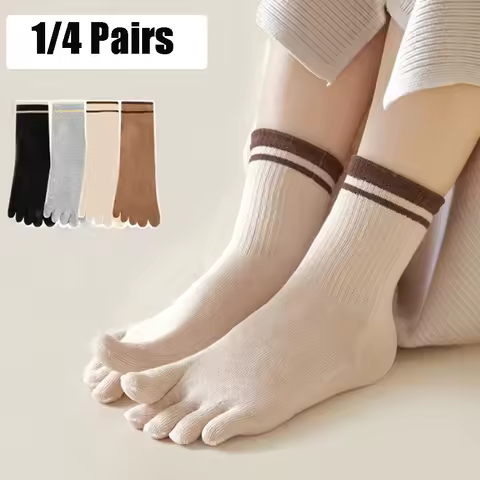 1/4 Pairs Women's Cute Toe Socks Five Finger Socks Cotton Sports Socks Ankle Low Cut Yoga Separate F