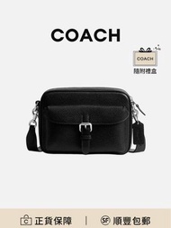 COACH WARNER 22相機包斜孖包黑色牛皮革簡約商務[平行進口]