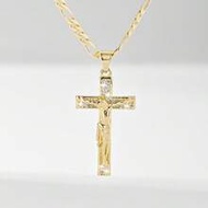 14K Gold Plated Copper Unisex Necklace, Featuring Fusion Of Cross, Jesus Crucifix And Ankh (Egyptian