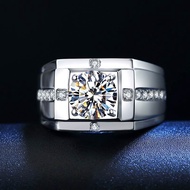 แหวนผู้ชาย เพชร Moissanite 1 กะรัต เงินแท้ 92.5% ชุบทองคำขาว