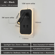 【Spot Eress】 Modern Led Wall Sconce Reading Light 2 Switches Type-A & Type-C USB Ports 3W Adjustable