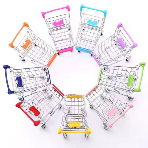 1:48 Mini Supermarket Shopping Trolley Cart Desktop Model Children's Toys Home Decoration Miniature