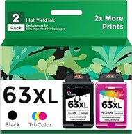 Ubinki 63XL Ink Cartridge Black Color Combo Pack for HP 63 XL 63xl Ink for OfficeJet 3830 4650 4655 5200 5255 5258 Envy 4520 4512 4516 DeskJet 1112 1110 3630 3632 3634 2130 2132 Printer | HP63 HP63xl