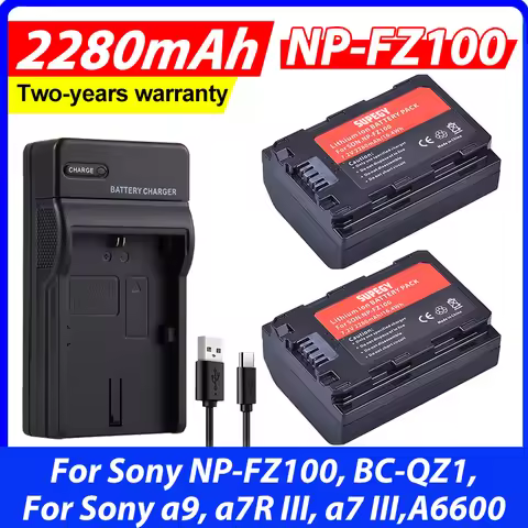 For 2280mAh NP-FZ100 NPFZ100 NP FZ100 Battery + Charger For Sony NP-FZ100, BC-QZ1,Sony a9, a7R III,