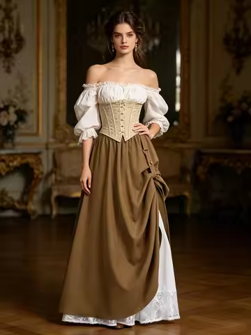 Womens Renaissance Flowy Fairy Skirt Lace Layer Ren Faire Maxi Skirt High Waist Medieval Pirate Skir