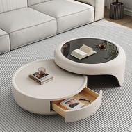 Design TV Grade Elegant Cream Retractable Storage Solid Wood e1 Desktop Coffee Table Round 7EZ9
