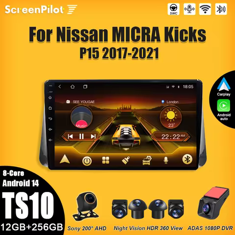 Android 15 For Nissan MICRA Kicks P15 2017 2018 2019 2020 2021 Multimedia Video Player Carplay Touch