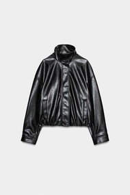 ZARA เสื้อแจ็คเก็ตหนัง กันหนาว คอสูง แขนยาว FAUX LEATHER VOLUME JACKET (C1403)