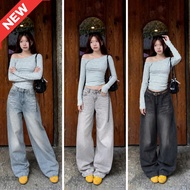 ELWYN women's straight-leg jeans, Korean style high-waisted basic women's jeans 8168