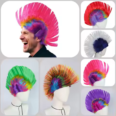 Rainbow Synthetic Cosplay Wig Mohawk Wig Hallowmas Masquerade Punk Mohican Hairstyle Cockscomb Hair 