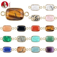 Natural Stone Faceted Pendant Rectangular Edge Double Pendant Crystal Connector