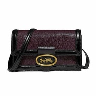 【COACH】馬車LOGO拼色皮革腰包-酒紅色