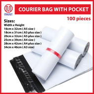 100pieces - White Flyer Plastic Courier Parcel Bag with pocket/pkt Packaging Plastic Bag / Courier b