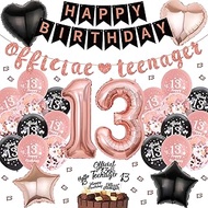 Official Teenager 13th Birthday Decorations - 66 Pieces 13 Years Girls Birthday Decoration Black Ros