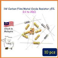1W Carbon Film Resistor Metal Oxide 0.1 0.33 0.5 1 1.5 2 2.7 3.3 3.9 4.7 5.6 7.5 10 15 20 ohm to 20 