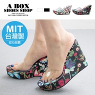 Checked Shop * [KM883] Front 3cm Heel 11cm Transparent Flat Broadband Wedge-Shaped Thick-Soled Shoes