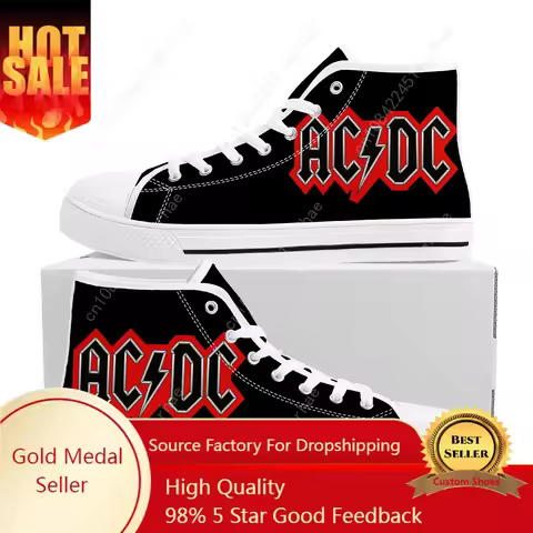 A-AC Rock Band D-DC High Top Sneakers Mens Women Teenager Canvas High Quality Sneaker Casual Couple 