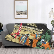 Explore On The Moon Adventure Of Tintin Blanket For Room Decor Cozy Flannel Blankets and Throws Gift