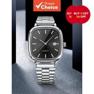 Men's Minimalist Square Shape Quartz Watch with Date - Silver Relo.