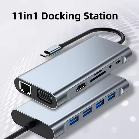 11-in-1 USB C Hub Thunderbolt 3 Laptop Docking Station with 100Mbps Ethernet, 4K UHD, VGA, 3.5mm, US