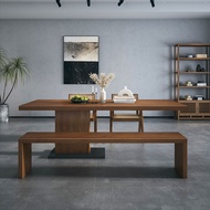 Meja makan kayu padu gaya wabi-sabi, meja makan besar berdesain kreatif untuk ruang tamu rumah, meja