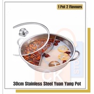 30cm Stainless Steel Induction Yuan Yang Hotpot/Steamboat Pot (With Glass Lid)