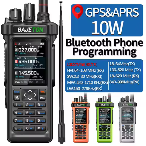 BAJETON BJ-9000 Walkie Talkies GPS APRS 27Mhz Transceiver 50KM Bluetooth Phone Programming Rechargea