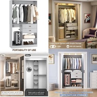 40-inch Tall Freestanding Wardrobe With Suitcase Storage And 2 Wooden Drawers