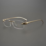 YR4Y Leopard Head Myopia Glasses Frame Male Frameless Glasses Frame Ultra Light Pure Titanium Frame 