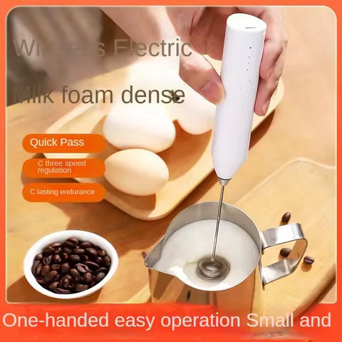 3-in-1 Electric Milk Frother & Hand Mixer, Wireless with Dual Spring, 3 Speeds & Type-C for Coffee, 