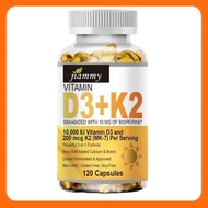 วิตามิน D3 K2 10000 IU D3 + 200mcg K2 MK7 อาหารเสริมสนับสนุนระบบภูมิคุ้มกันพร้อม Bio-Per-ine สำหรับ
