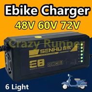 48V 12AH / 48V 20AH / 60V 20AH / 72V 20AH 6 Light E Bike Ebike Battery Charger Electric Bike Bicycle