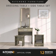 KitchenZ 4FT x 6FT Alian Sliding Wardrobe Set / Side Table / Dressing Table - DT-3139-GY+ST-3140-GY