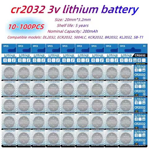 10-100PCS 200mAh CR2032 DL2032 ECR2032 3V Lithium Battery For Watch Toys Calculator Car Key Remote C