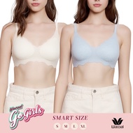 Wacoal Gogirls Smart Size บราไร้โครง ลูกไม้ลายคลื่น เซท 2 ชิ้น รุ่น WB3Y42/WB3242 สีครีม-สีฟ้า(VM)