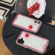 G.O.A.T Red grid polka dot 3D cherry tomato casing Compatible for iPhon 16 15 13 14 pro max `Anti -f