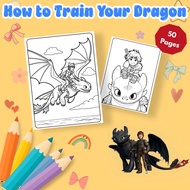 Set of 50/25 sheets of coloring pictures, coloring pictures for children from the movie How To Train