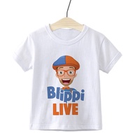 Colorful Blippi Cartoon Printing T-shirt Boy Hip Hop T-shirt Baby GirlsTee Simple Solid Color Childr