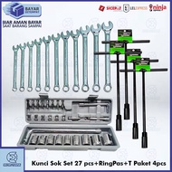 Complete Package Of 27pcs Socket Wrench+4Pcs T Sock Wrench set (8, 10, 12, 14mm) Ring Wrench set 11p