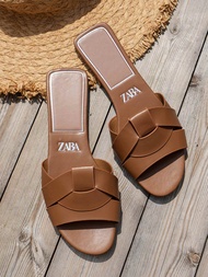 Genuine ZARAˉ Cross-border Plus Size 2024 Summer New Womens Slippers Foreign Trade Cross Flat Cool S
