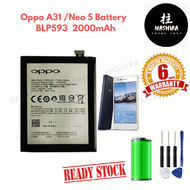 【HASHIRA】 100% Original Oppo A31 Neo 5 Battery A31T A31U R1201 Battery BLP593 ( 2000mAh )