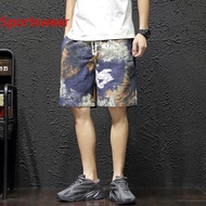 Chinese Style Linen Floral Shorts Men's Loose Straight Plus Size Outer Wear Large Trunks Summer Thin Cropped Beach Pants Fashion