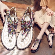 Flip-Toe Sandals Female Rhinestone Fairy Style Flat Sole Student 2024 New Style Flip-Flops Roman Boh
