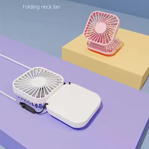 Mini Folding Hanging Neck Fan Foldable Hanging Neck Fan Mini Folding Personal Fan, 3 Speeds USB Char
