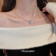Pearl Zircon Water Drop Necklace Light Luxury Style French All-Match Clavicle Chain Hepburn Style High-End Commuter All-Match Necklace Girls Necklace iu Cute Jewelry Wear Matching Accessories Gift Jewelry