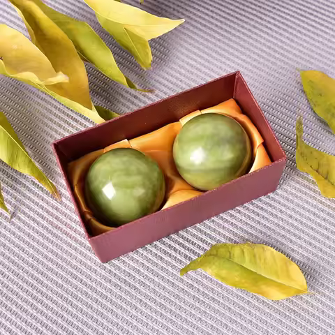 2Pcs Chinese Health Exercise Stress Natural Jade Stone Hand Wrist Solid Ball Health Exercise Therapy