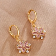 Fashionable Unique New Style Cherry Blossom Zircon Rhinestone Earrings Classy All-Match Petal Earrin