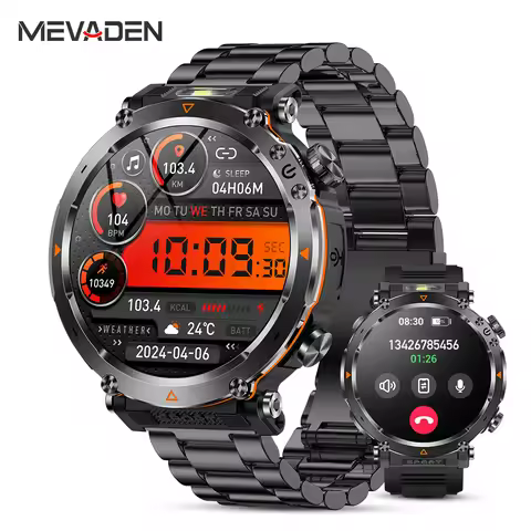 MEVADEN 1.7" Large Screen Outdoor Sports Compass Smart Watch Bluetooth Call Flashlight 600mAh Health