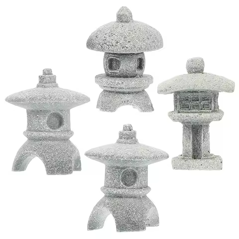 Retro Gazebo Chinese Lanterns Mini Pagoda Model Decoration Stone Miniature Statue Sandstone Home Acc