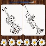 FINGERINSPIRE 2PCS Musical Instruments Painting Stencil with Plastic Brush 8.3x11.7inch Reusable Mus